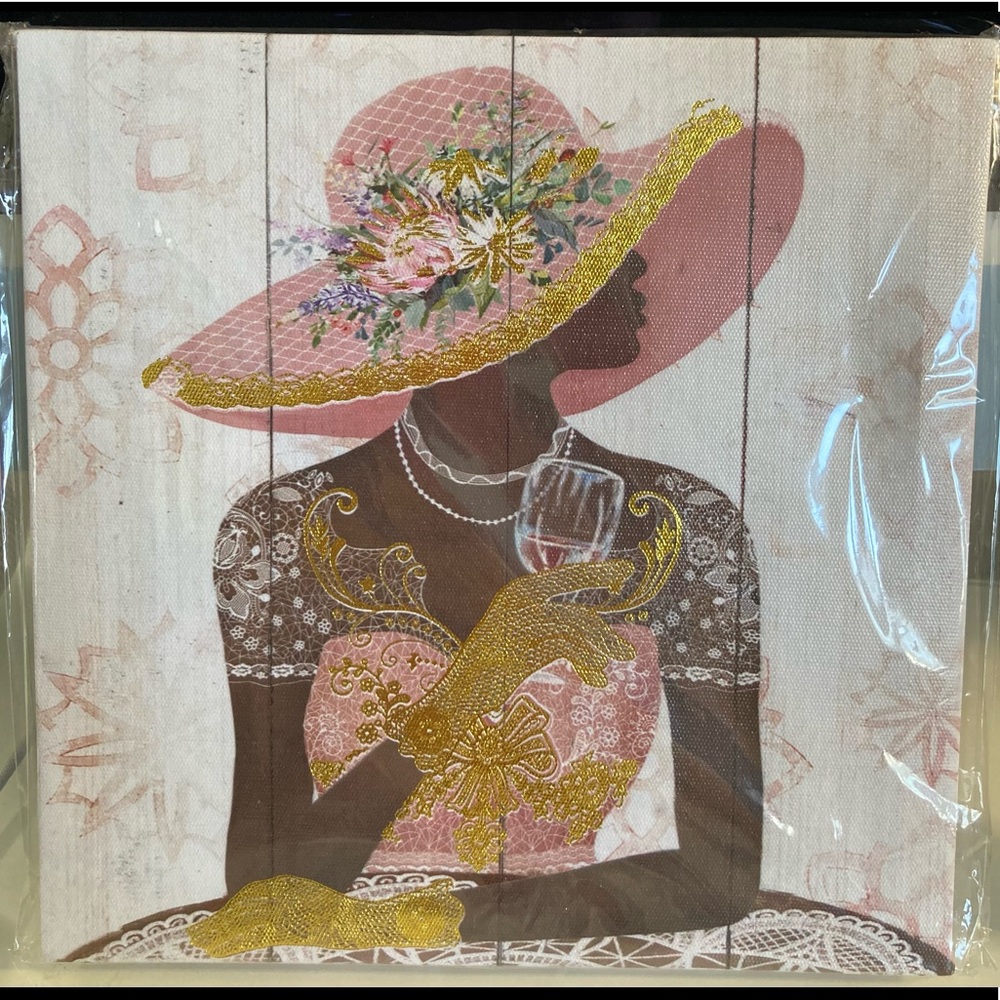 Fancy lady hat dress & wine glass
